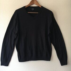 Merino Wool Blend Sweater M Black V-neck Classic Business Casual Layered